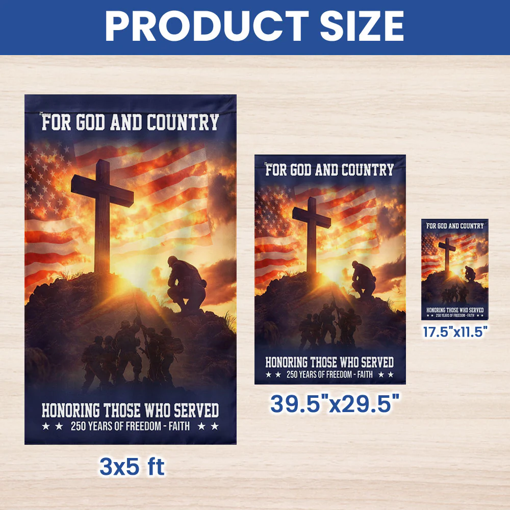 250 years Veterans American Flag Patriotic Kneeling Soldier Cross Flag