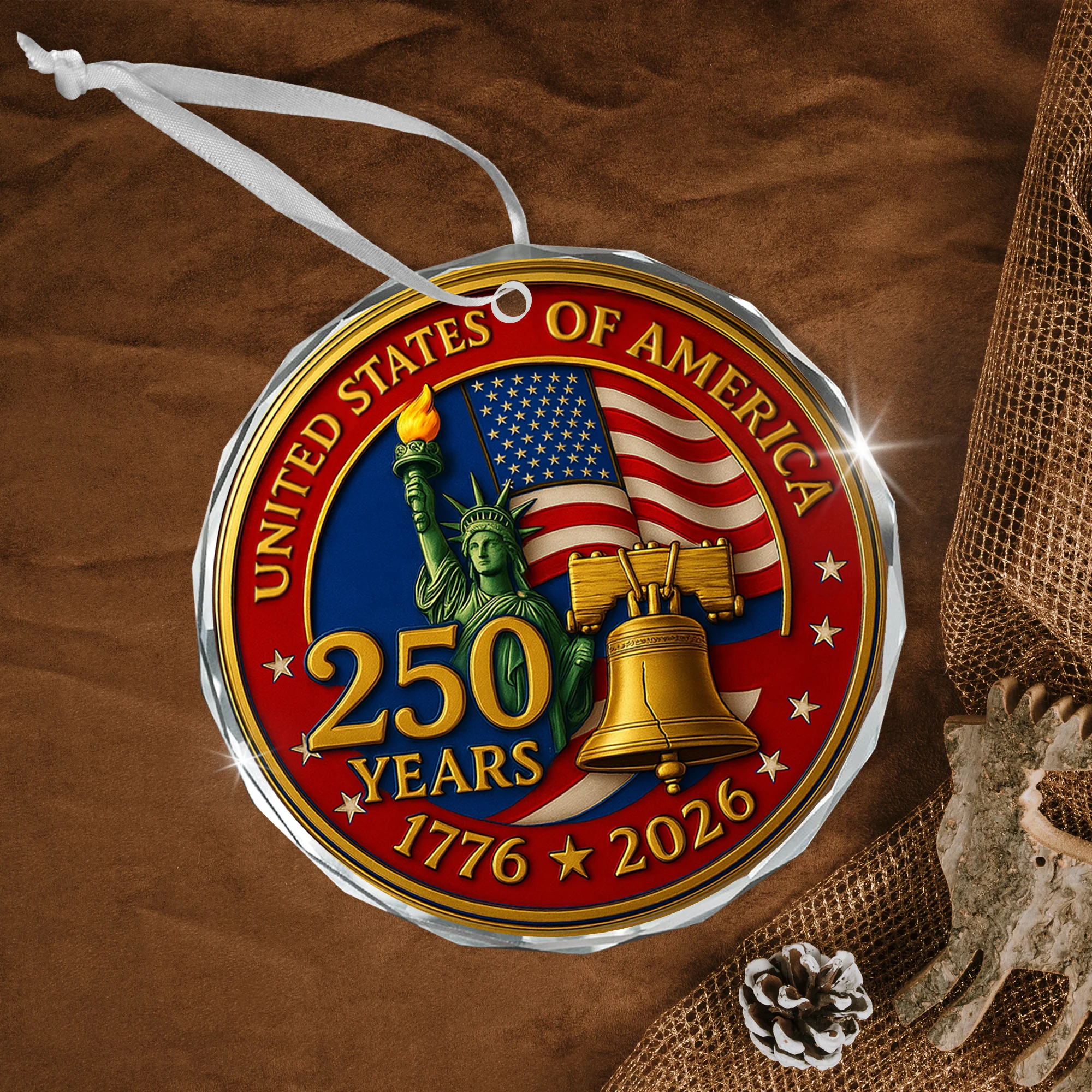 250th Anniversary USA Glass Ornament - Patriotic Christmas Decoration - USA American Keepsake
