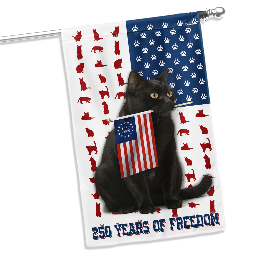 250 Years of Freedom Bombay Flag | Patriotic Bombay Cat Holding US Flag