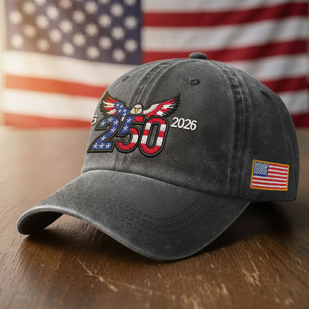250th Anniversary Washed Cap with Embroidered Eagle Flag