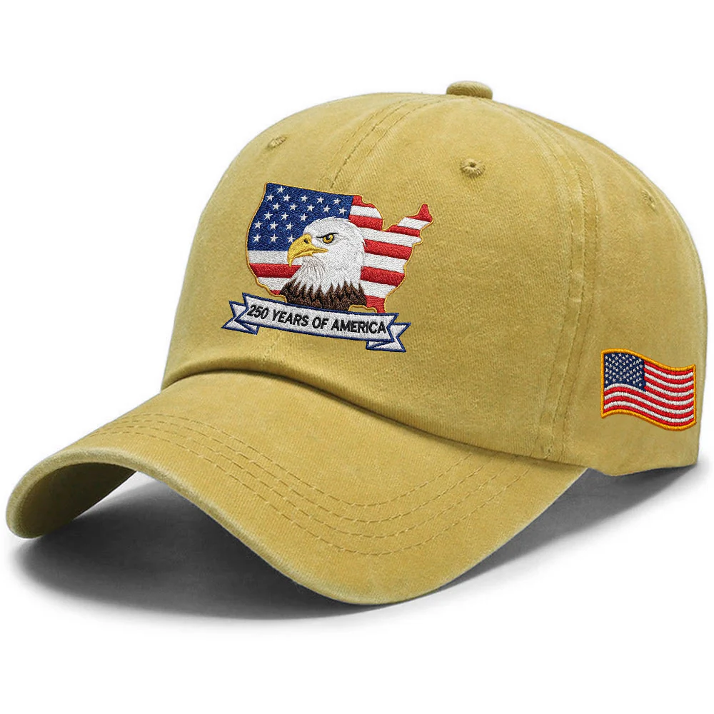 250 Years America Independence Patriot Washed Cap Embroidered Eagle Flag