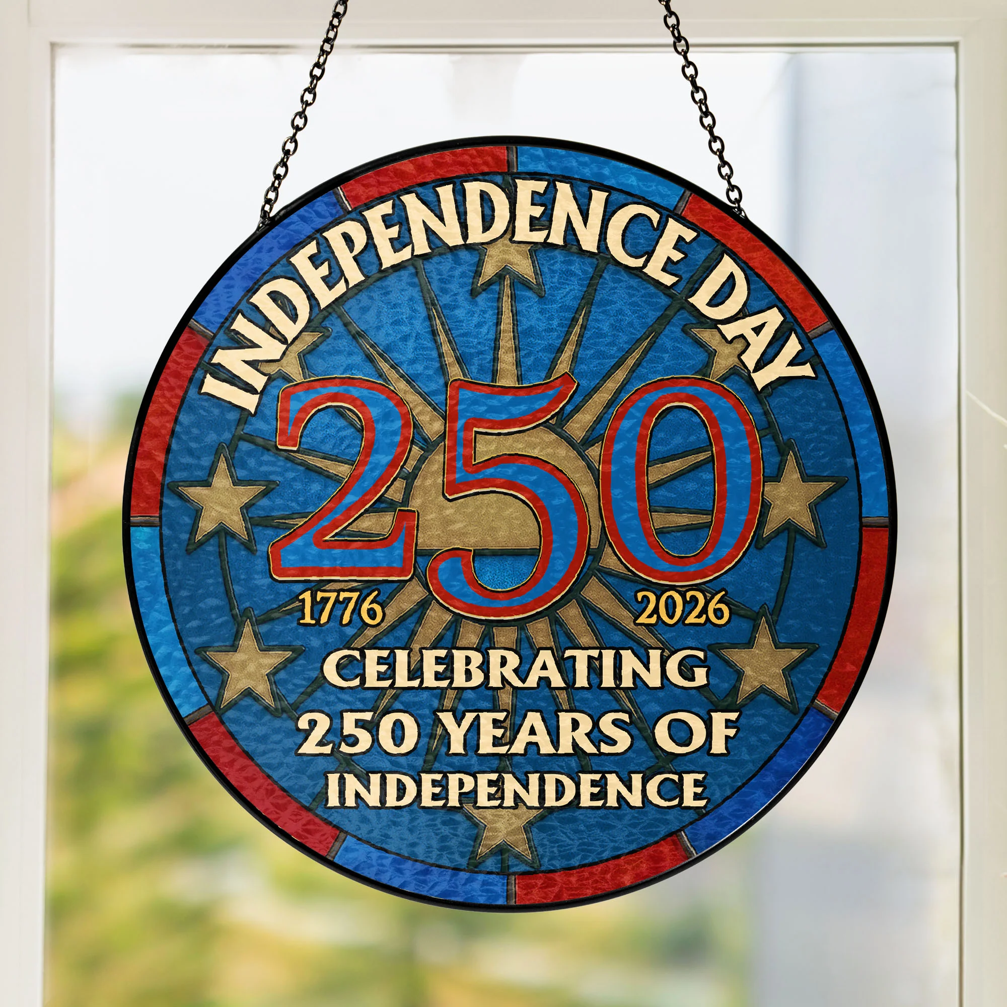 USA 250 Years Glass Suncatcher - Patriotic Window Hanging for 250th Anniversary