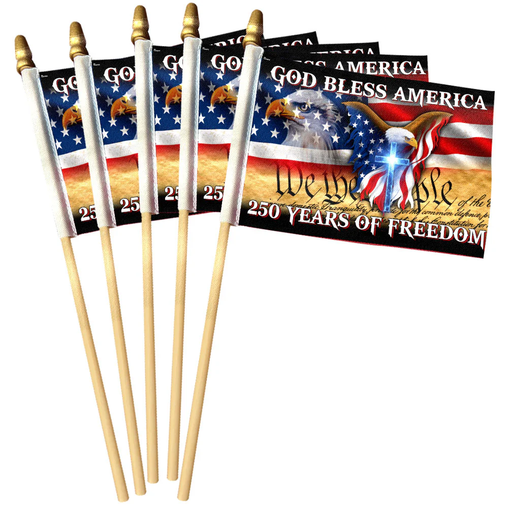 Patriotic 250 Years of Freedom Flag, God Bless America Handheld Flag