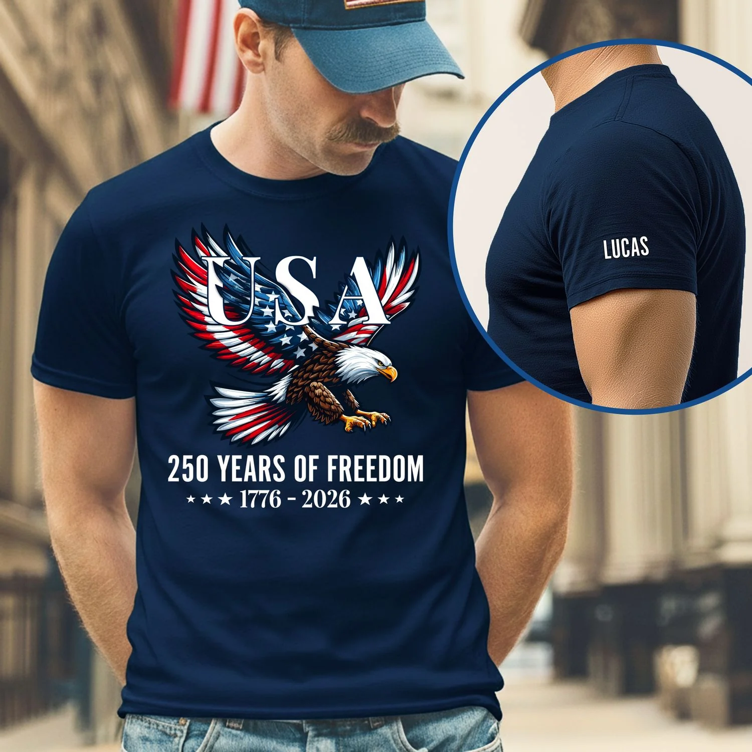 USA 250 Years of Freedom Personalized T-Shirt | Bald Eagle Patriotic Tee