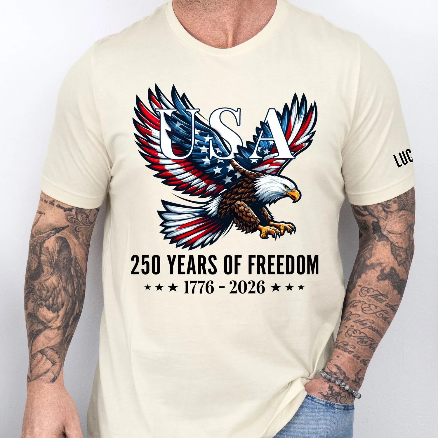 USA 250 Years of Freedom Personalized T-Shirt | Bald Eagle Patriotic Tee