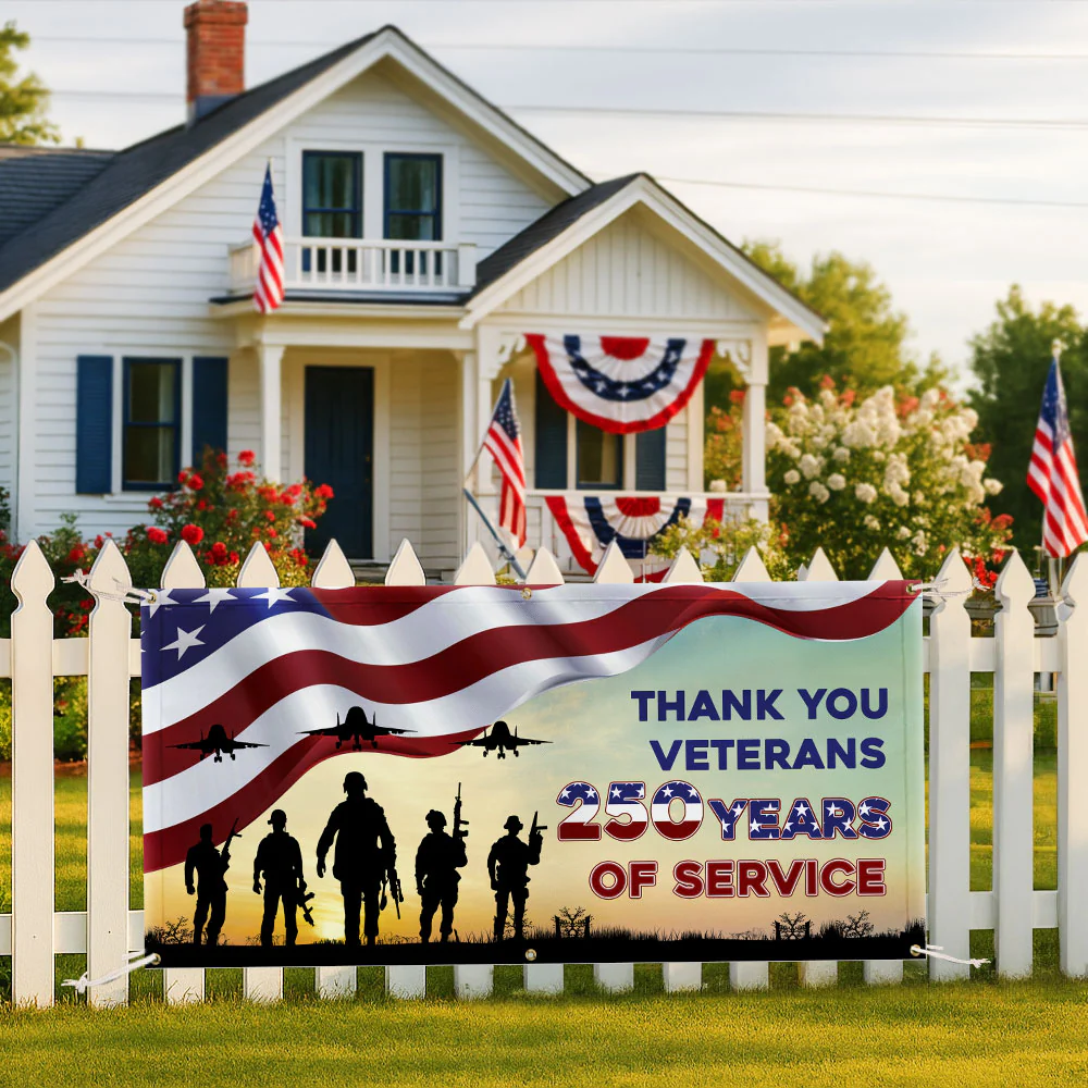 Thank You Veterans Fence Banner | Honoring 250 Years of American Freedom