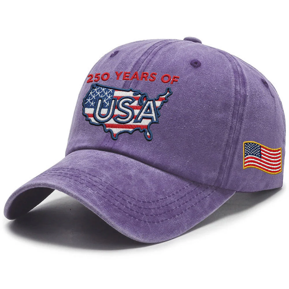 250 Years of USA Washed Cap | Patriotic Embroidered American Flag Cap
