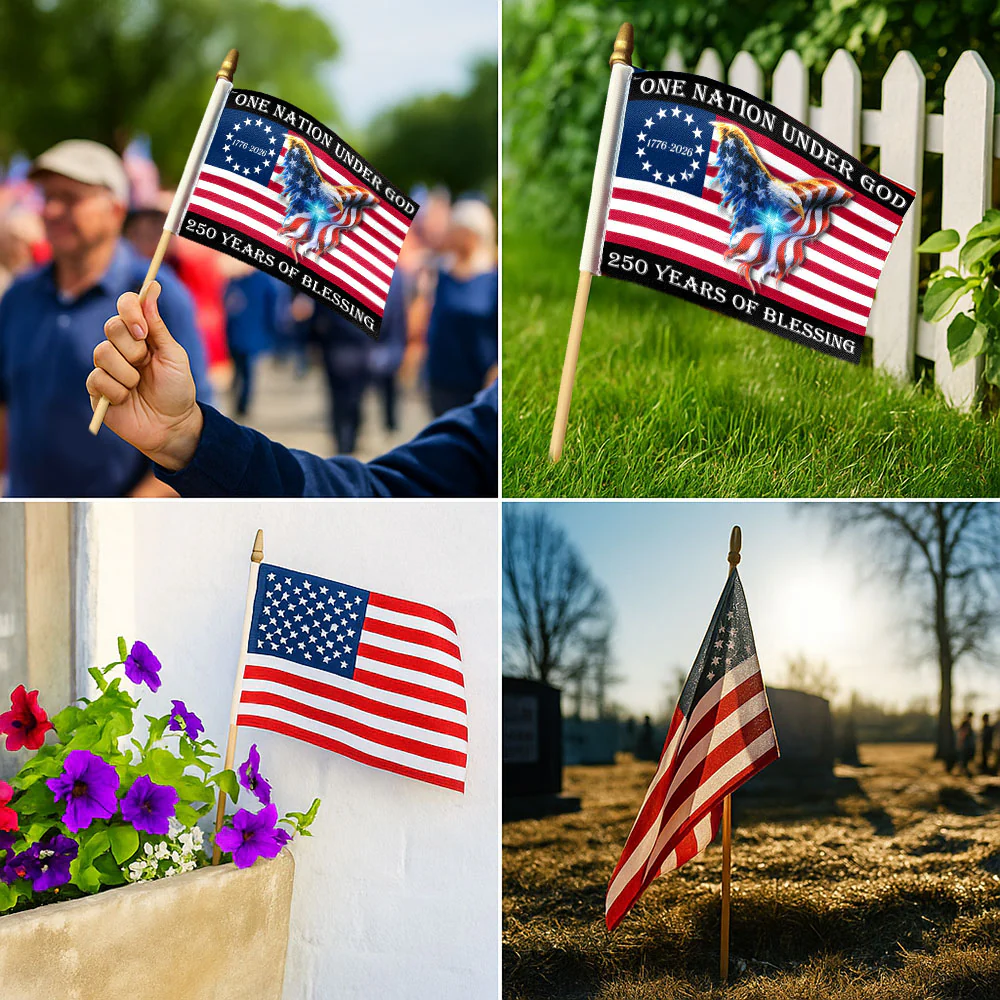 250 Years of Blessing Flag, Christian Cross Eagle Handheld American Flag