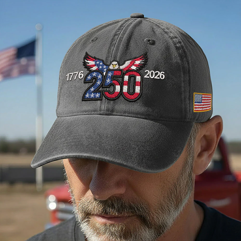 250th Anniversary Washed Cap with Embroidered Eagle Flag