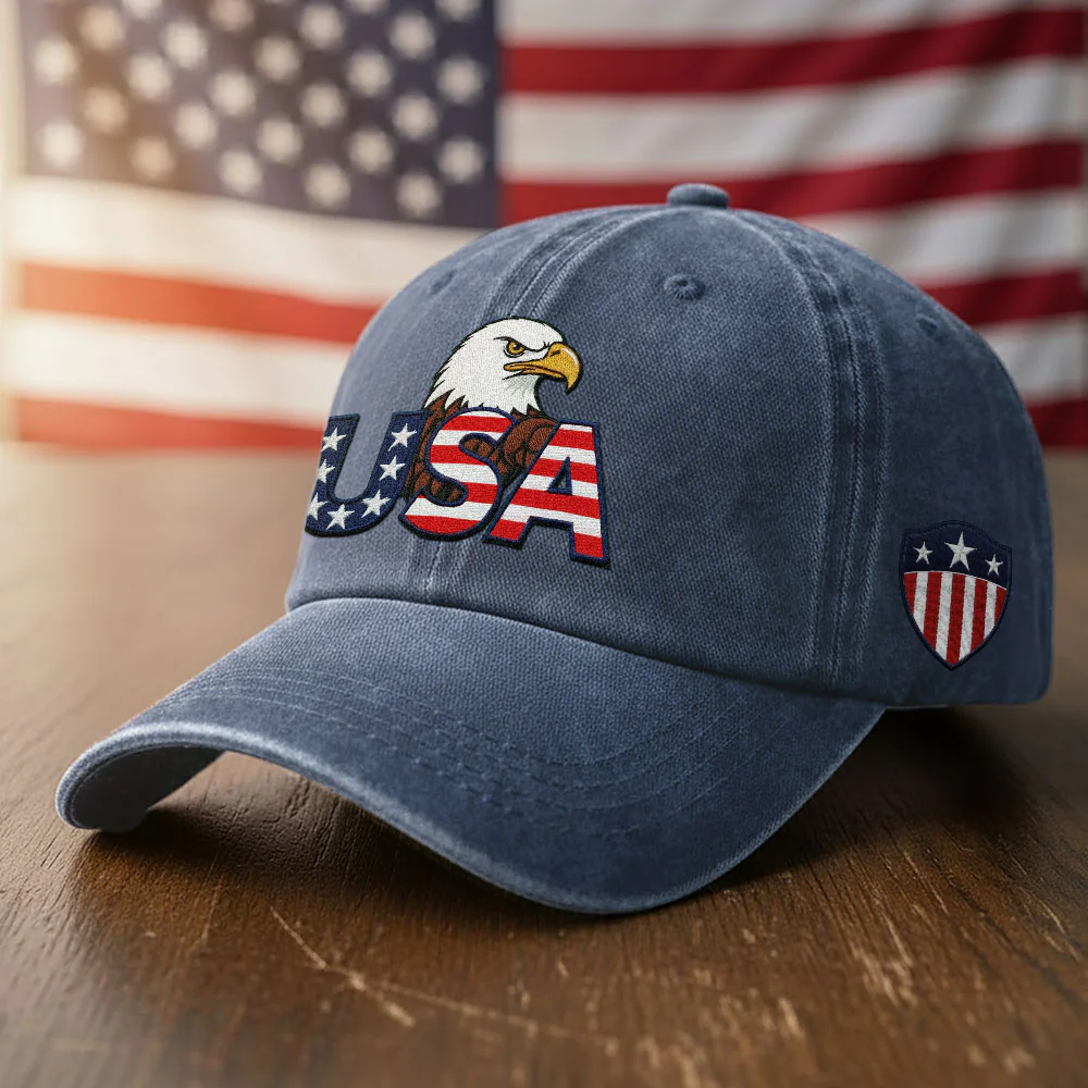 Patriotic 250 Years USA Washed Cap with Embroidered American Shield Flag