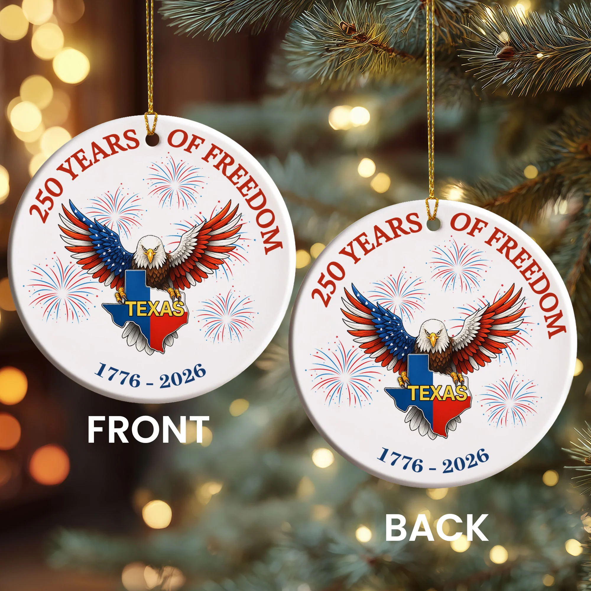 250 Years of Freedom Ceramic Ornament | Patriotic Eagle Texas Ornament