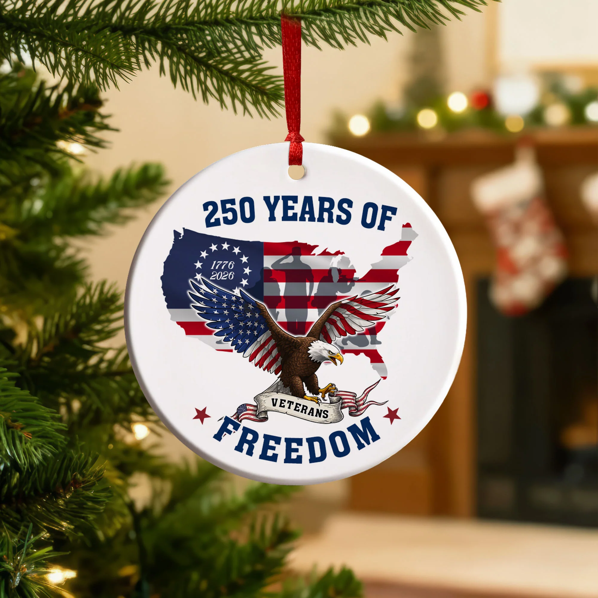 250 Years of Freedom Ornament | Patriotic Veterans Ceramic Ornament