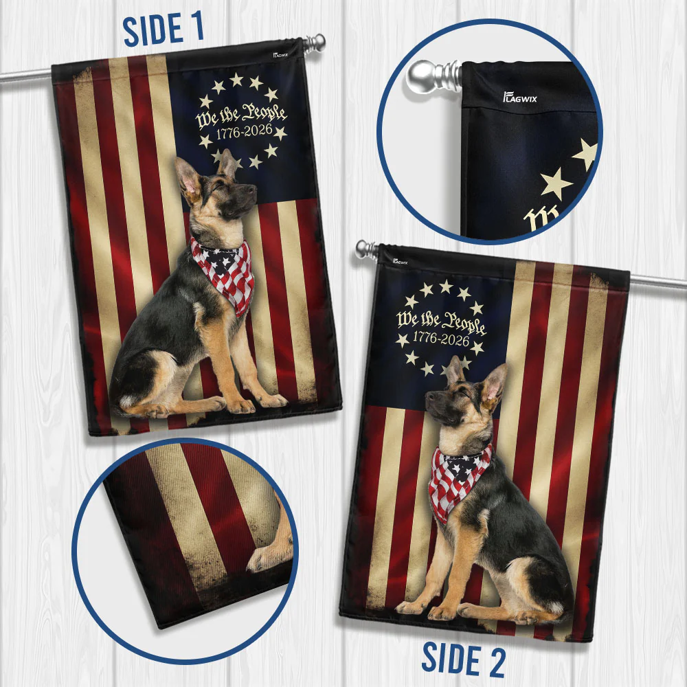 German Shepherd American Flag | We The People 1776-2026 Patriotic Flag