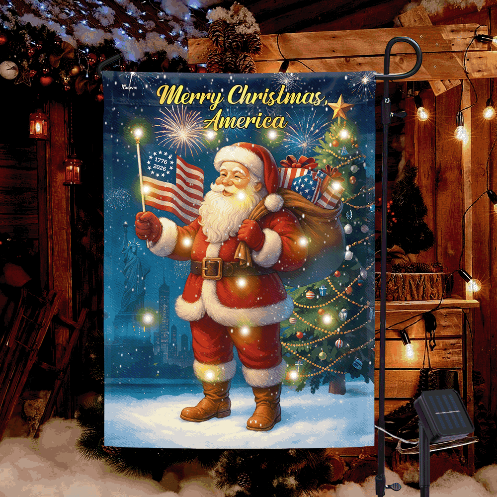 Christmas Santa Flag | 1776-2026 Merry Christmas America Solar Led Flag