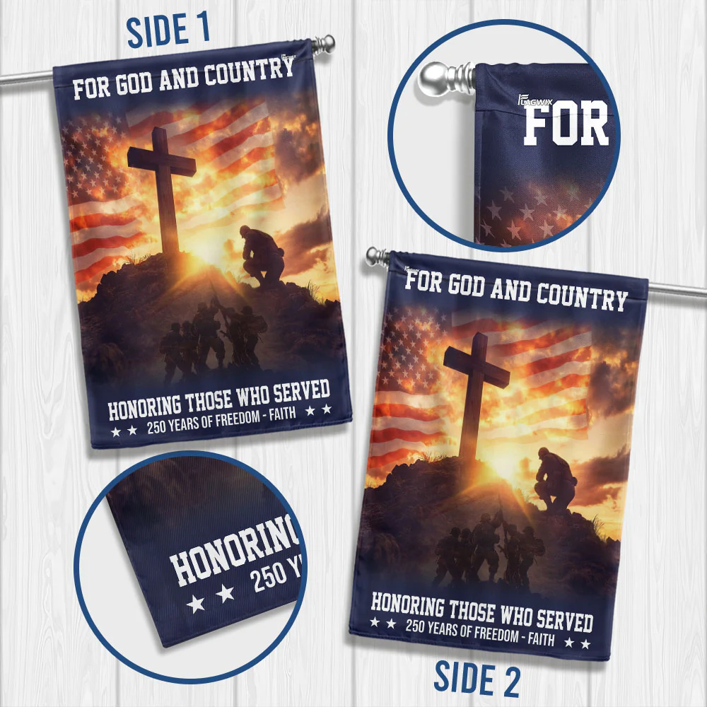 250 years Veterans American Flag Patriotic Kneeling Soldier Cross Flag