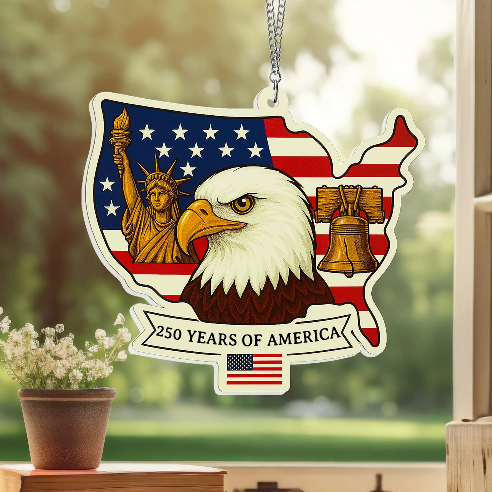 USA 250th Anniversary Suncatcher | Patriotic Eagle Liberty Hanging Decor