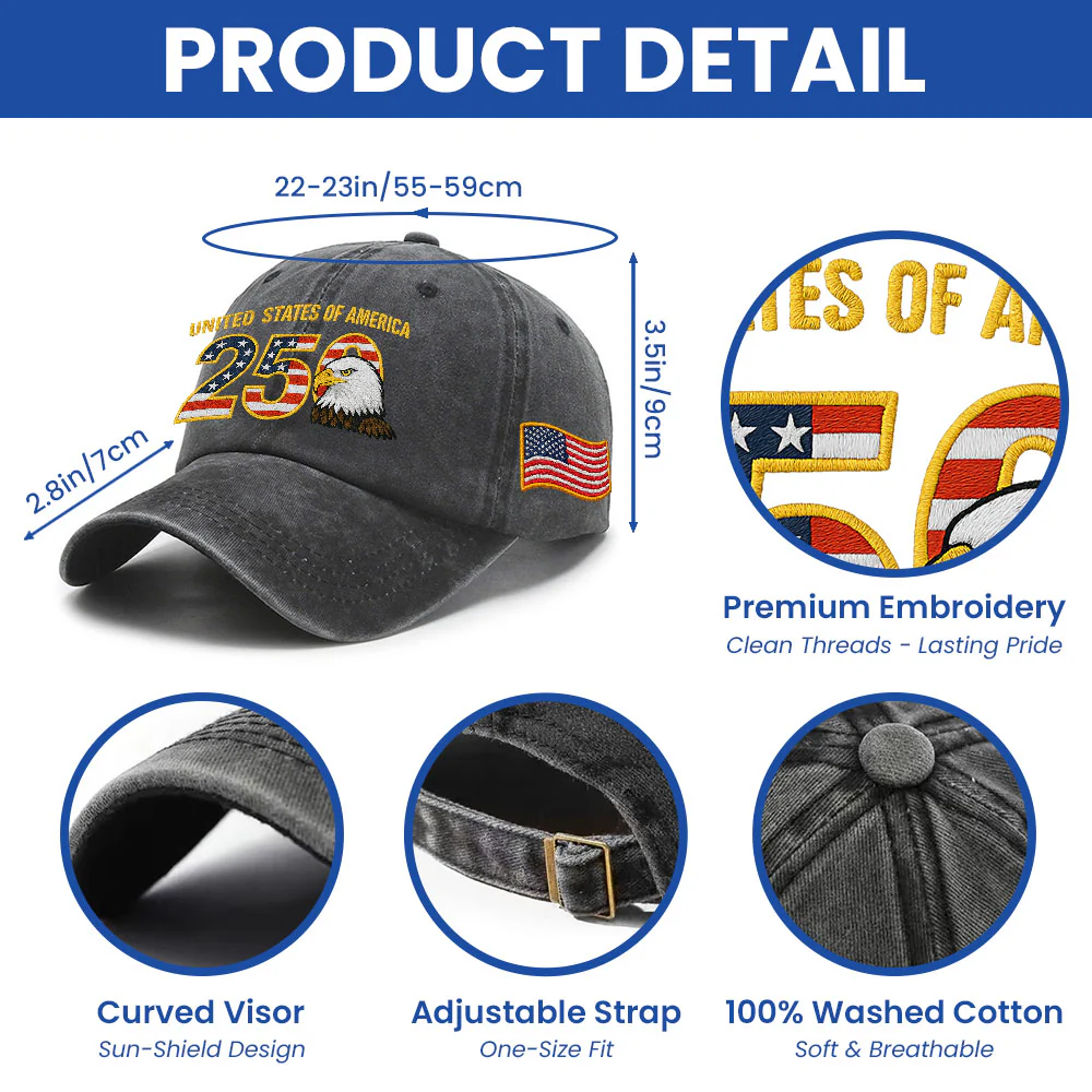 Patriot 250th Anniversary Washed Cap | Embroidered Eagle American Flag