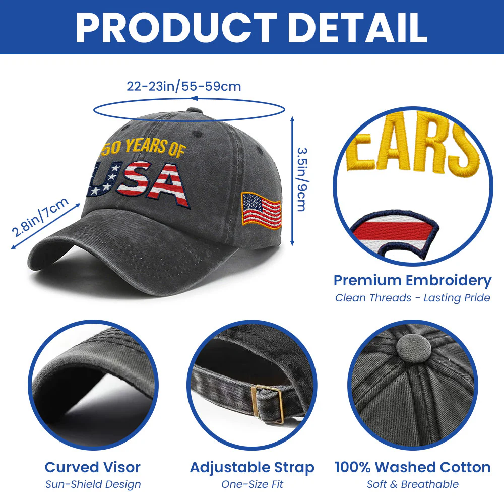 250 Years of USA Washed Cap | Independence Patriot Washed Cap Embroidered Flag