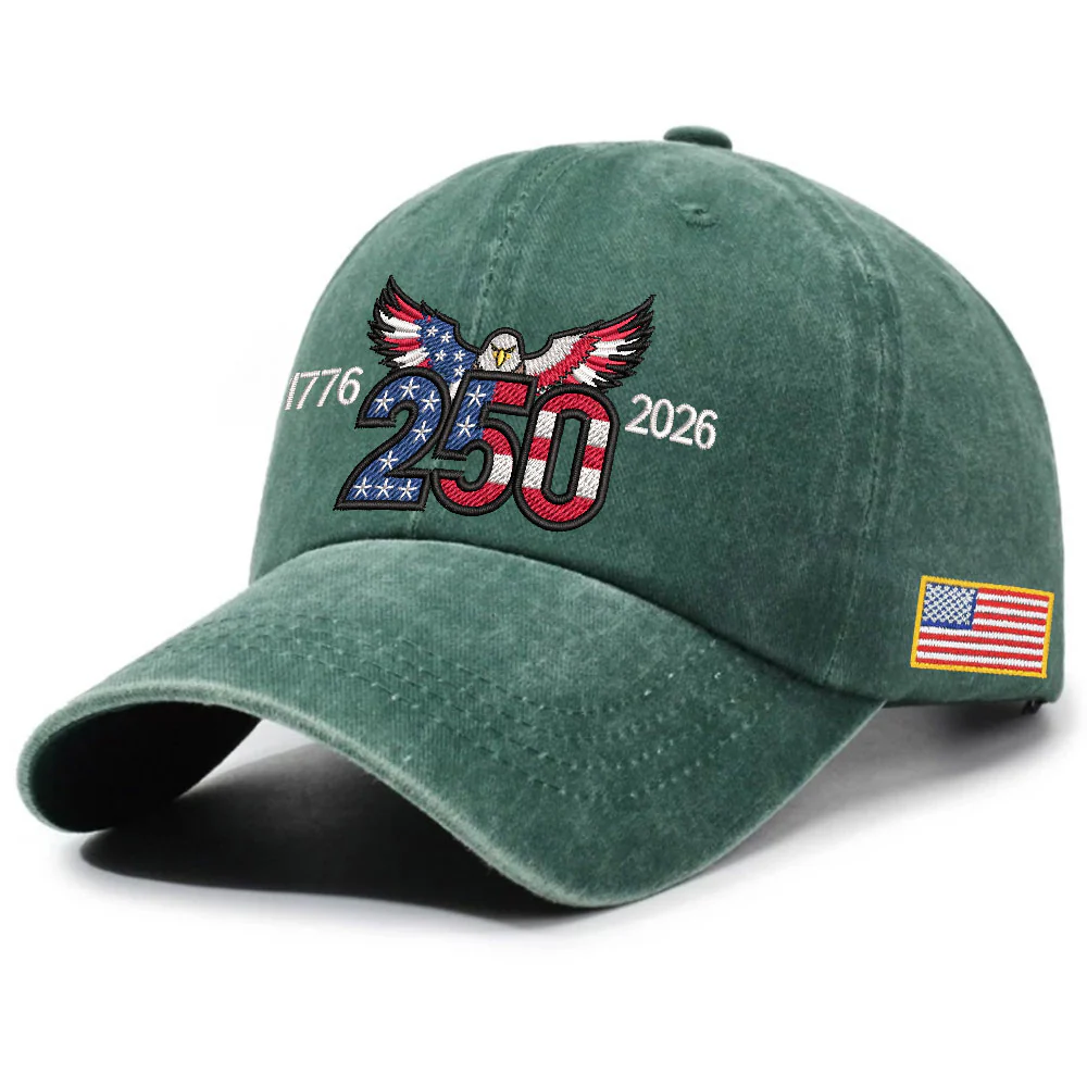 250th Anniversary Washed Cap with Embroidered Eagle Flag