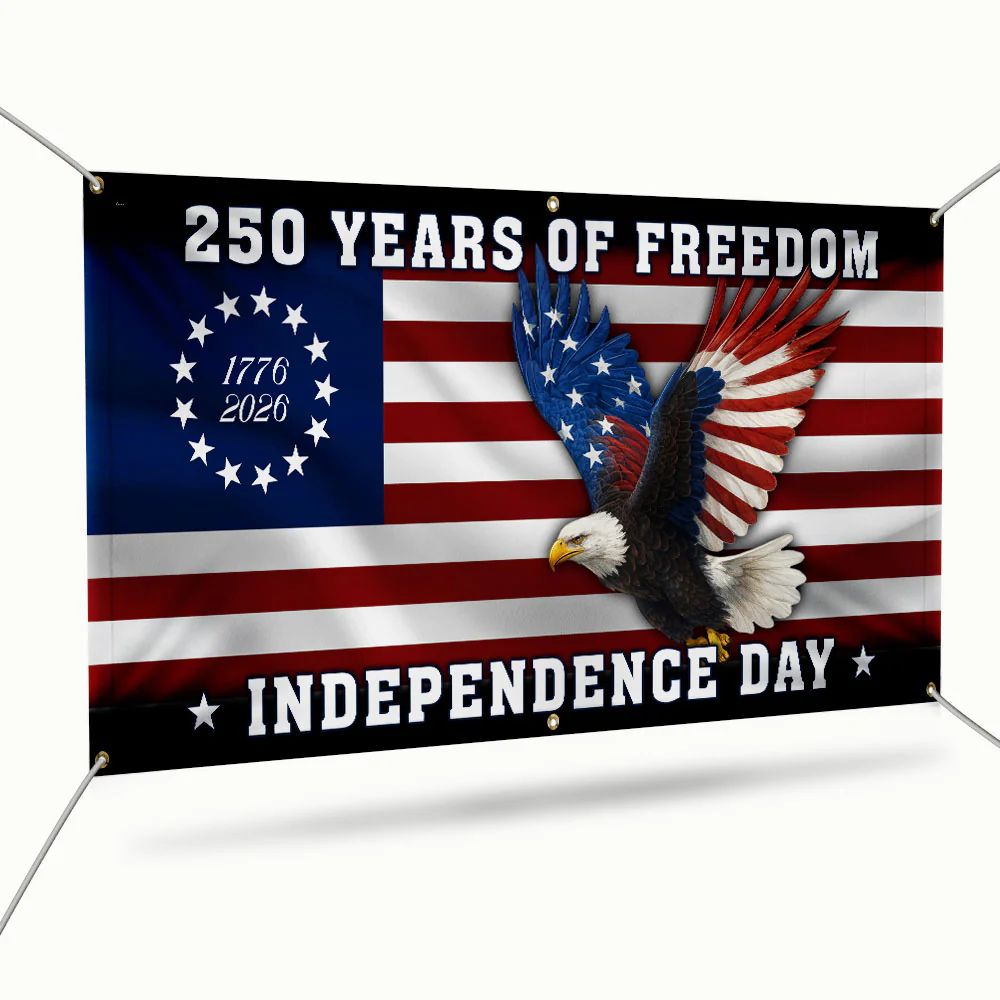 250 Years of Freedom Banner | Bald Eagle Independence Day Fence Banner