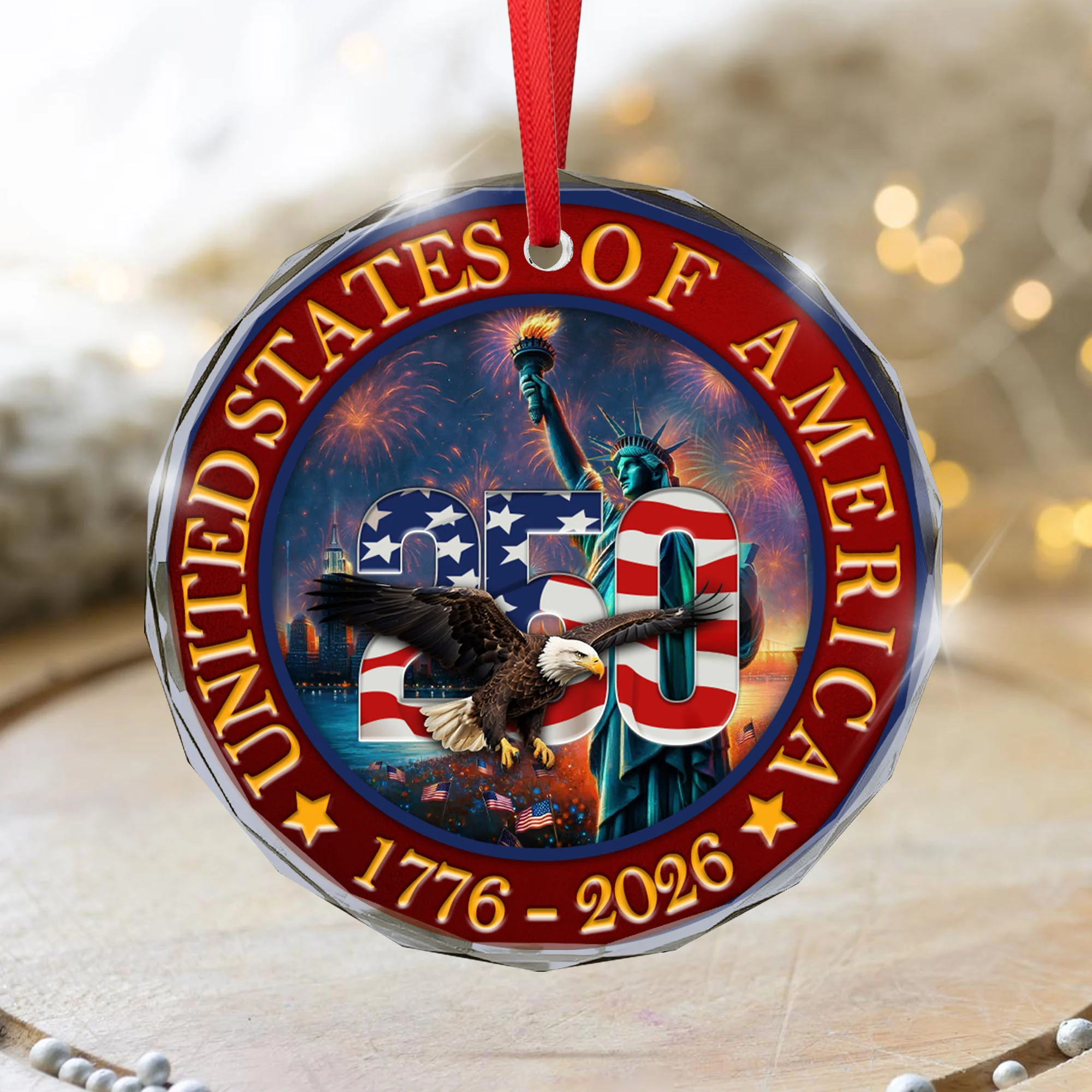 250 Years of America Ornament | Patriotic Bald Eagle Glass Ornament
