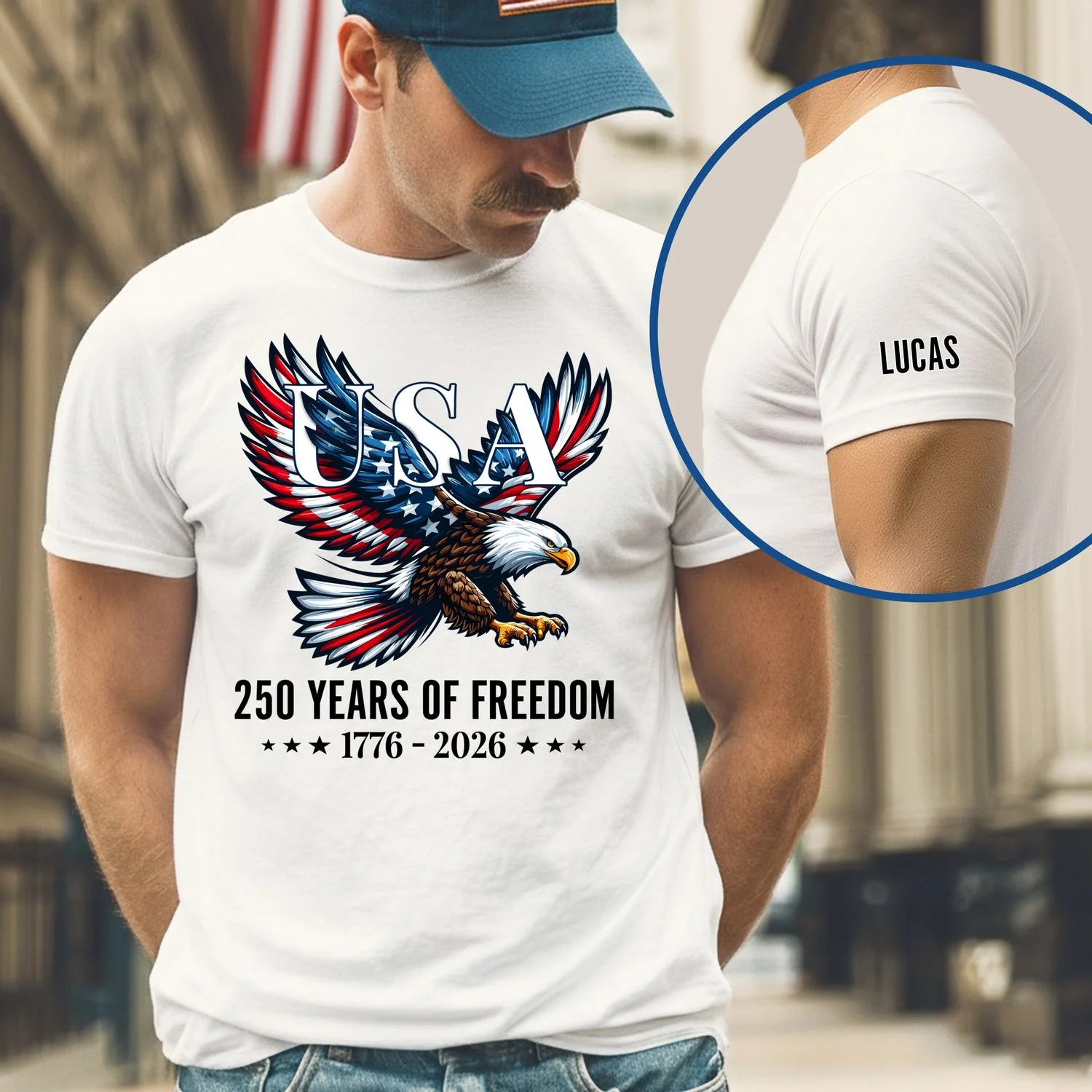 USA 250 Years of Freedom Personalized T-Shirt | Bald Eagle Patriotic Tee