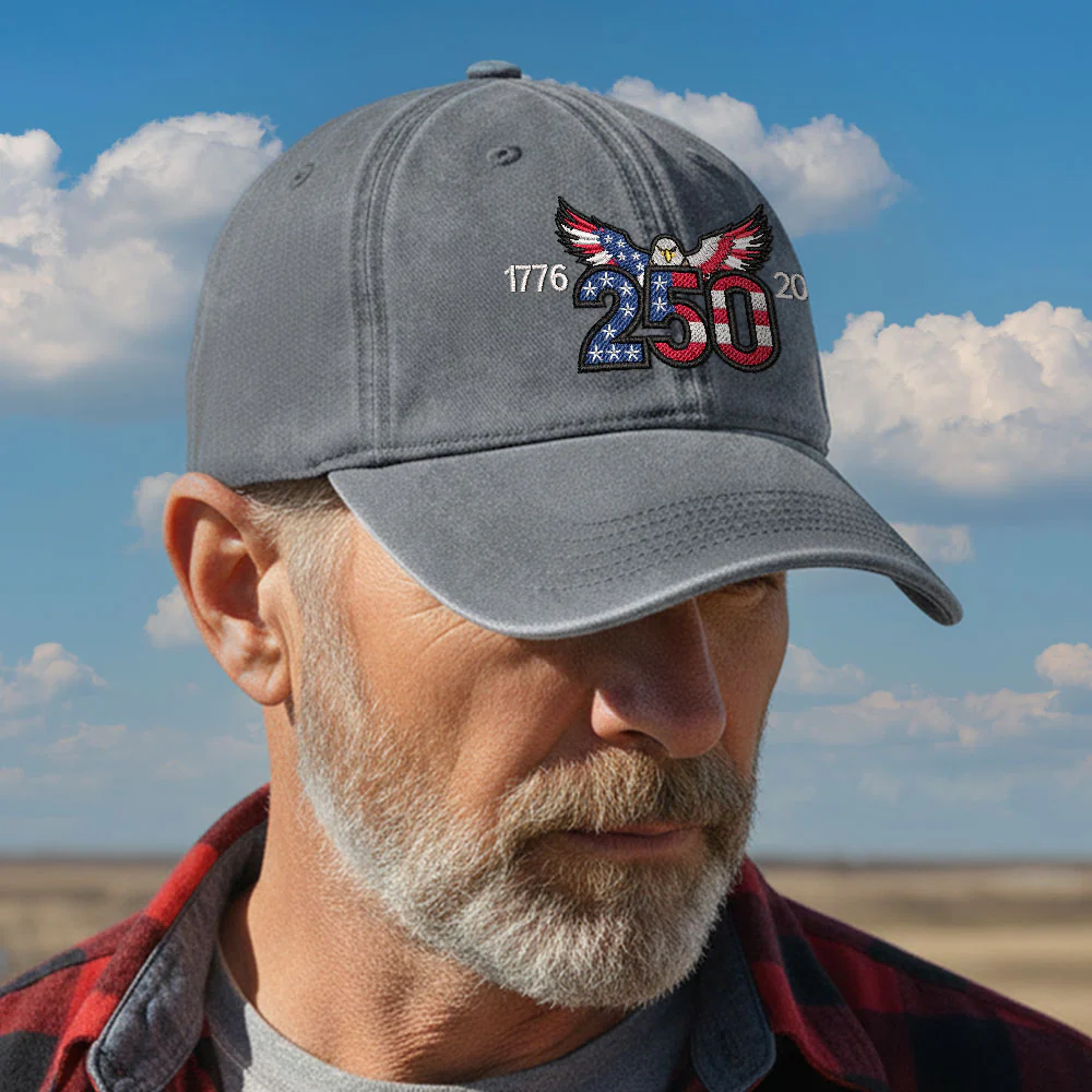 250th Anniversary Washed Cap with Embroidered Eagle Flag