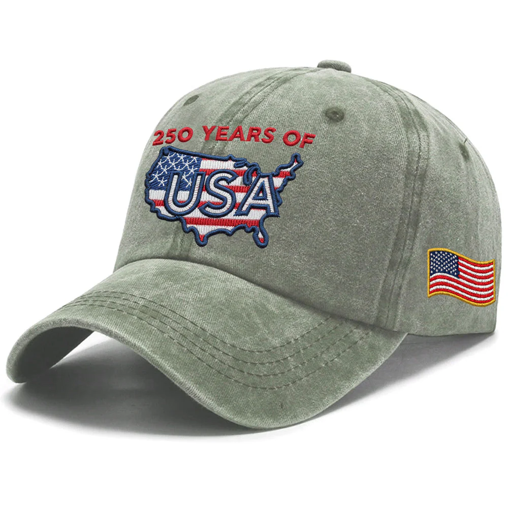 250 Years of USA Washed Cap | Patriotic Embroidered American Flag Cap