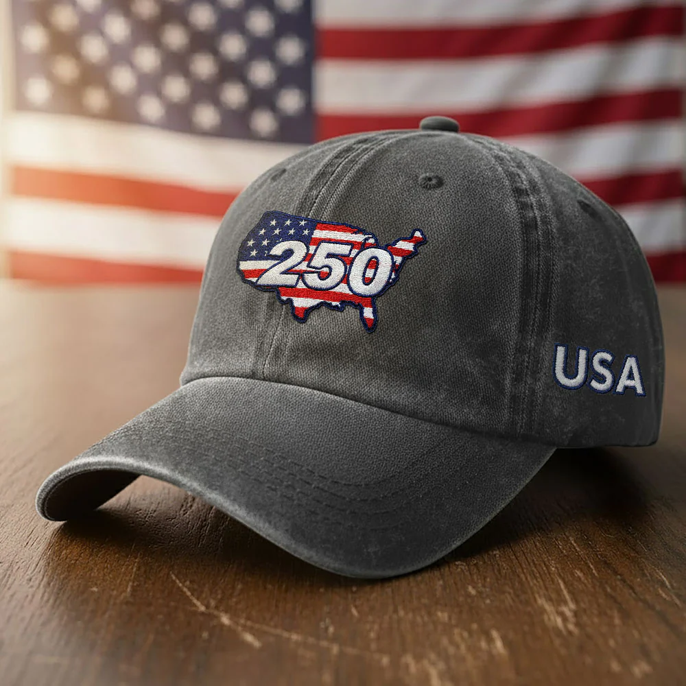 250 Years of USA Patriotic Washed Cap with Embroidered America Map