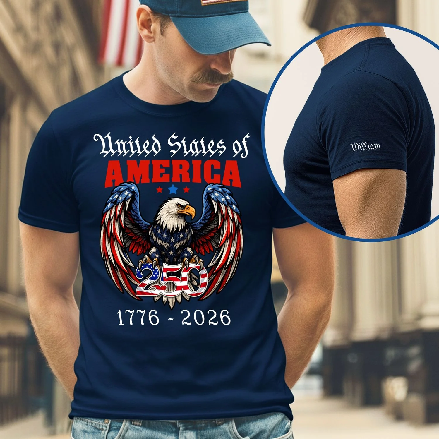 250 Years of America Personalized T-Shirt – Patriotic Bald Eagle Shirt