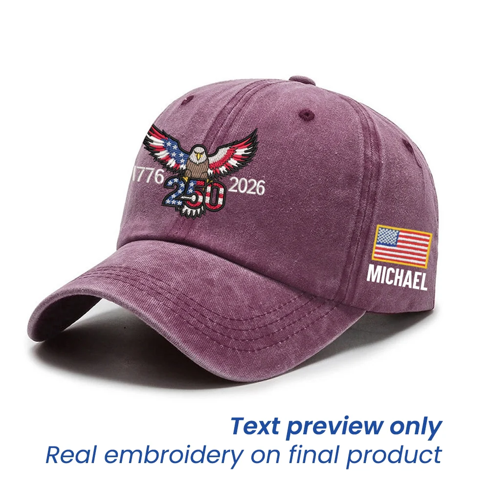 Personalized 250th Anniversary Washed Cap with Embroidered Eagle Flag