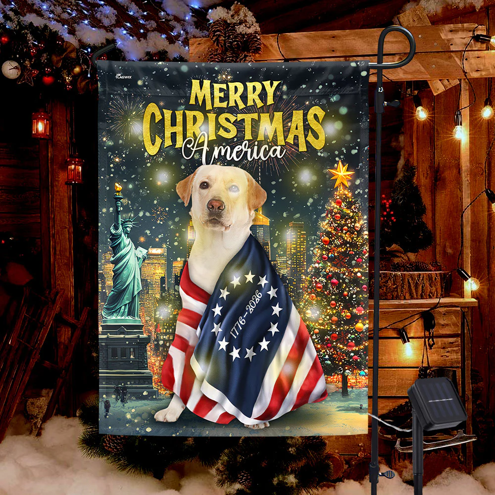 Labrador Retriever Flag | 250th Merry Christmas America Solar Led Flag