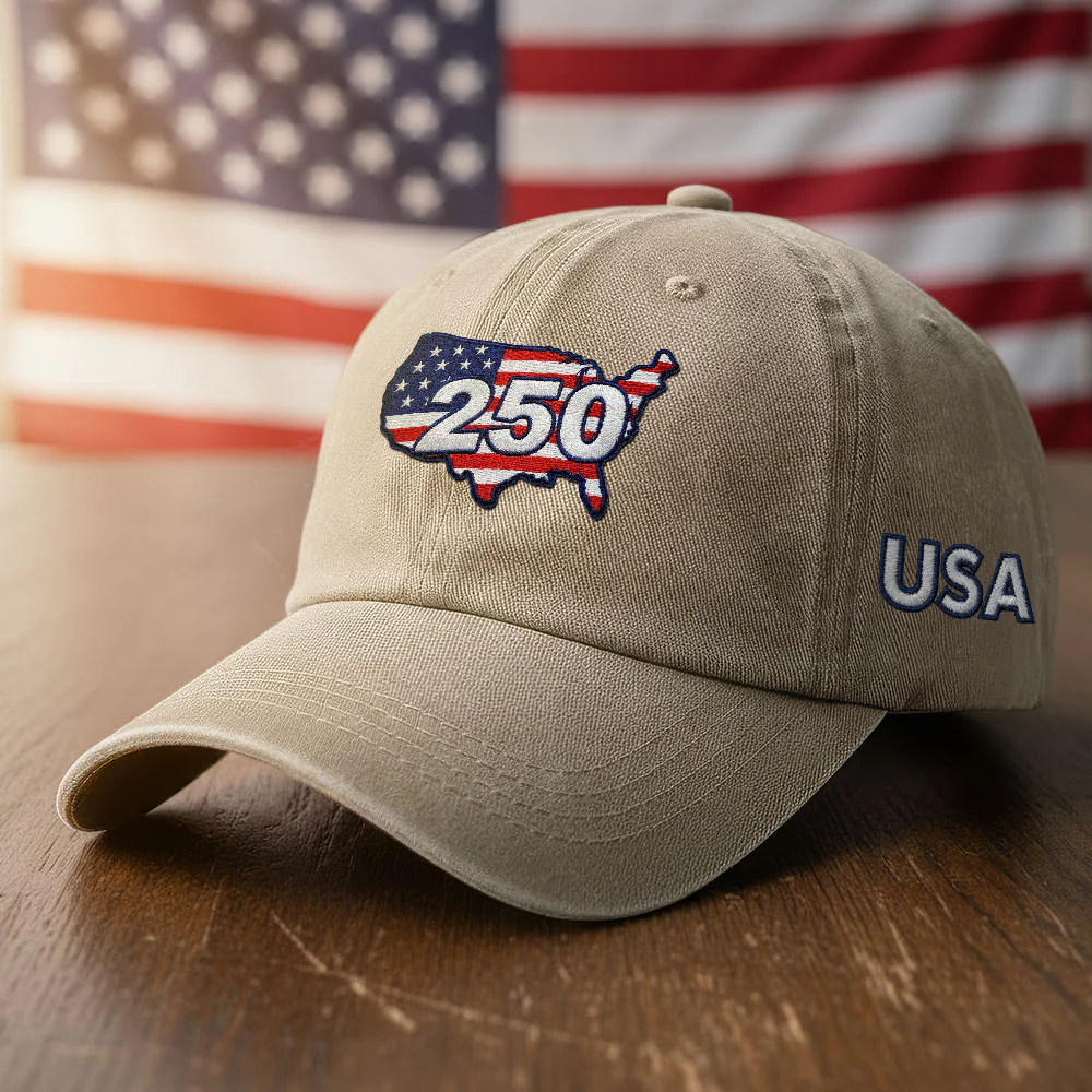 250 Years of USA Patriotic Washed Cap with Embroidered America Map