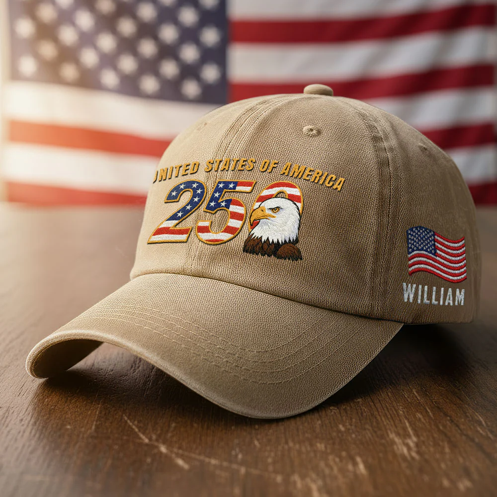 Personalized Patriotic 250th Anniversary Washed Cap with Embroidered American Flag
