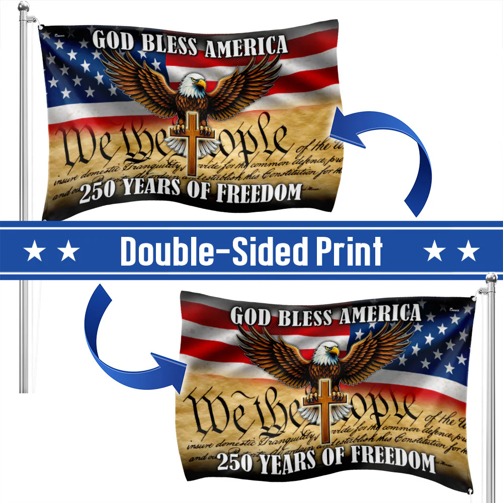 We The People Patriotic Eagle Cross 250 Years of Freedom Grommet Flag