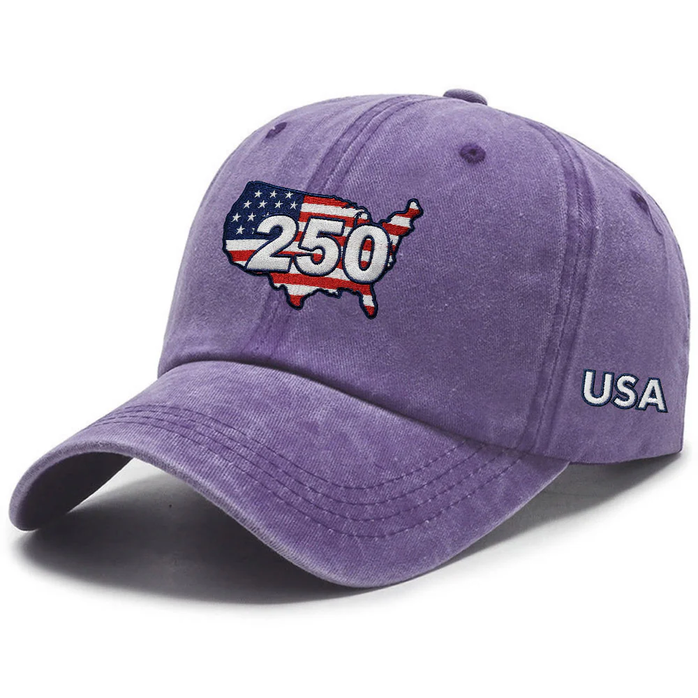 250 Years of USA Patriotic Washed Cap with Embroidered America Map