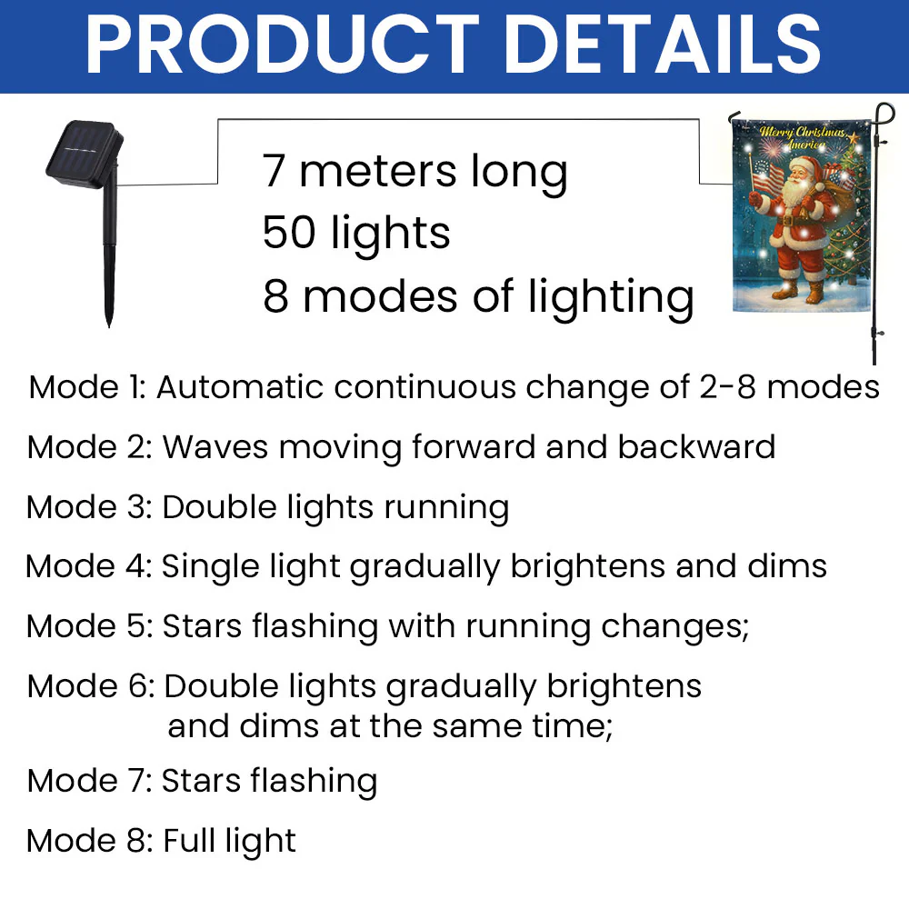 Christmas Santa Flag | 1776-2026 Merry Christmas America Solar Led Flag