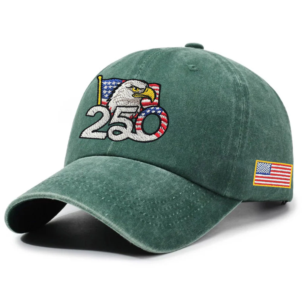 Patriotic 250th Anniversary Washed Cap with Embroidered American Flag