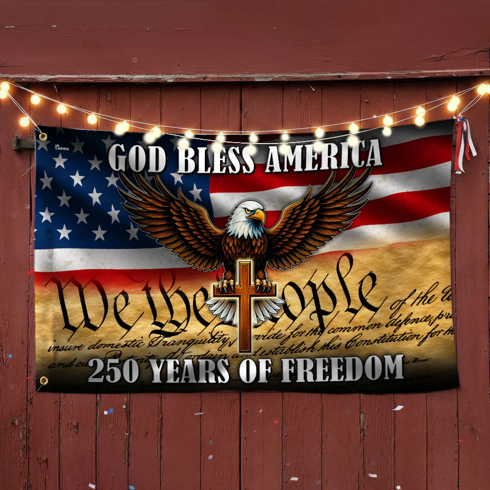We The People Patriotic Eagle Cross 250 Years of Freedom Grommet Flag