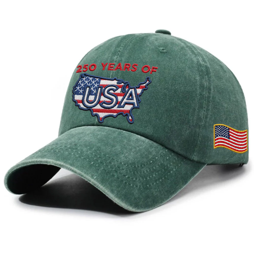 250 Years of USA Washed Cap | Patriotic Embroidered American Flag Cap