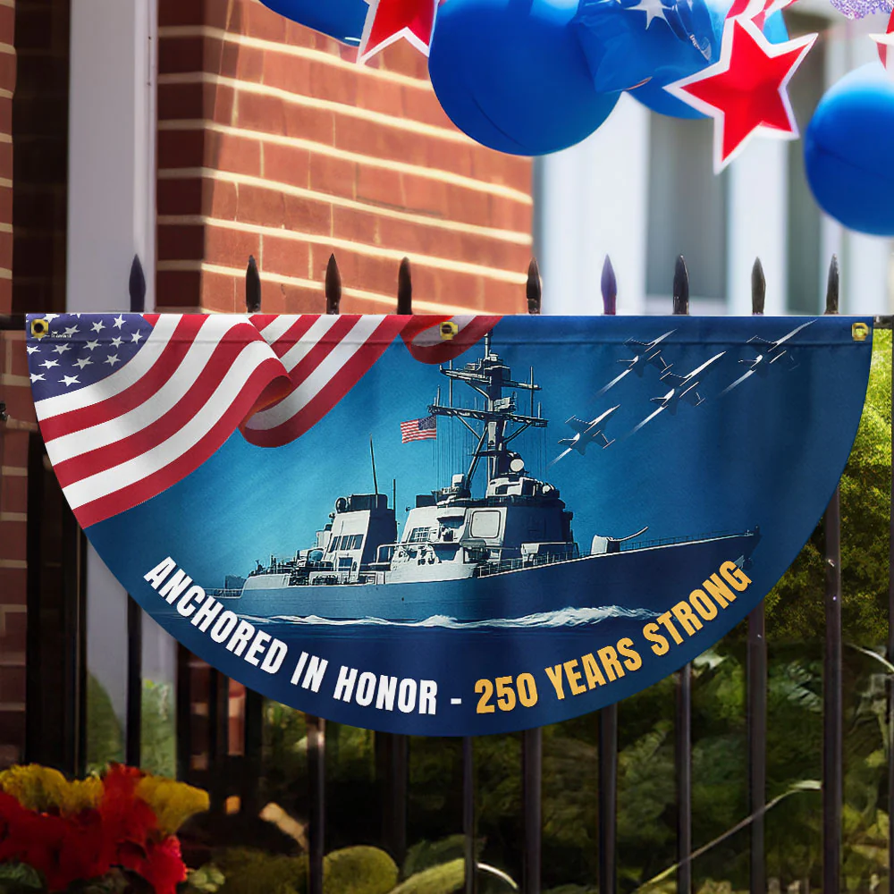 America 250th Anniversary Anchored in Honor Patriotic Navy Fan Flag