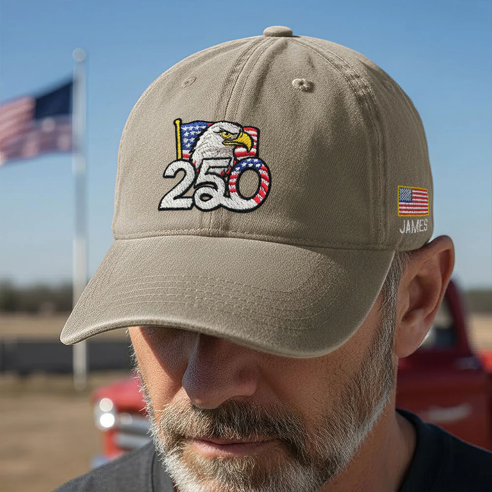 Personalized 250th Anniversary Washed Cap with Embroidered American Flag