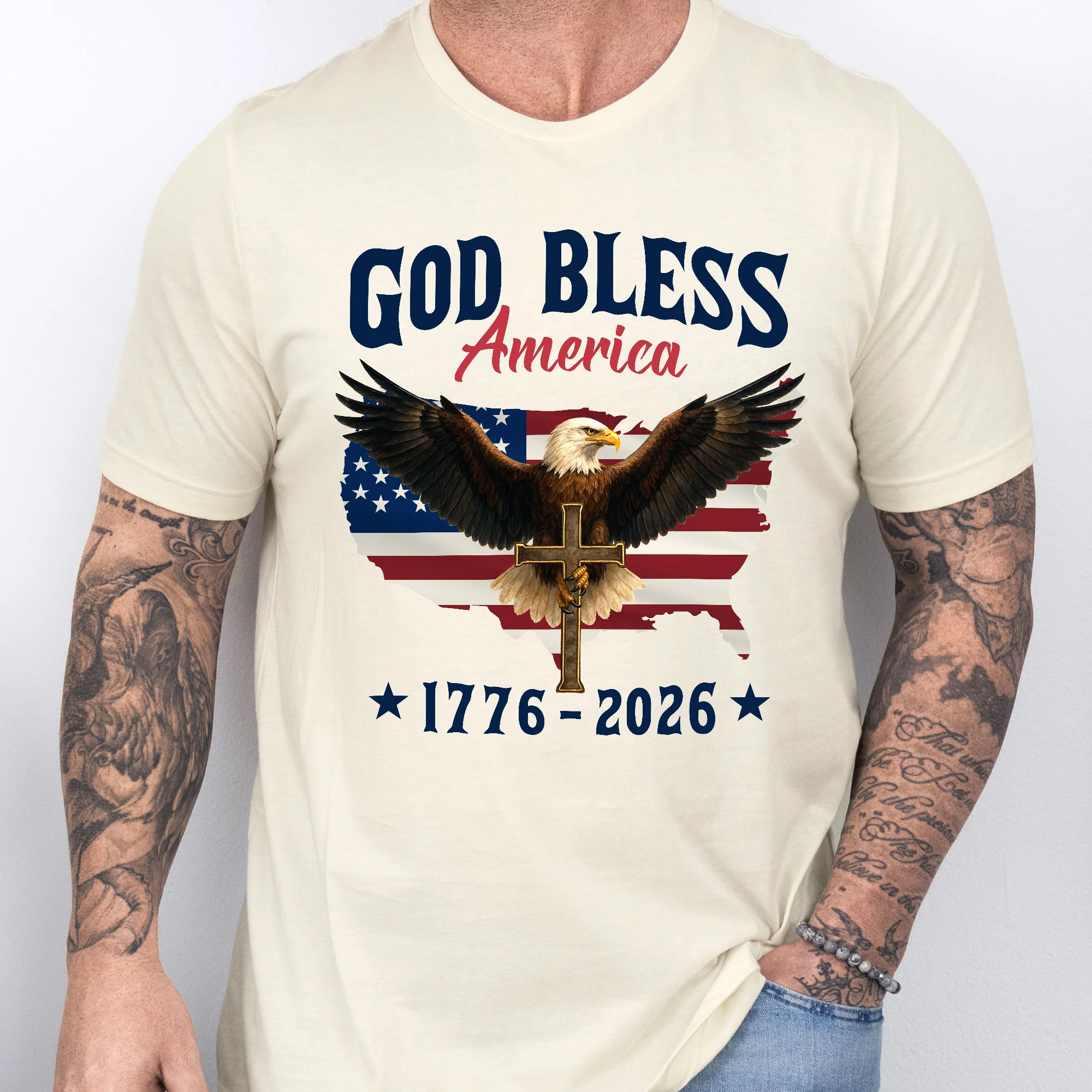 Patriotic 250th Anniversary T-Shirt | God Bless America Eagle 1776–2026 Tee