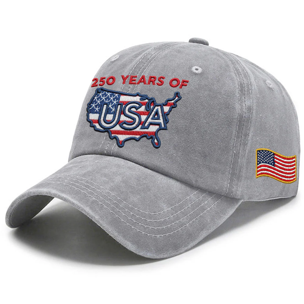 250 Years of USA Washed Cap | Patriotic Embroidered American Flag Cap