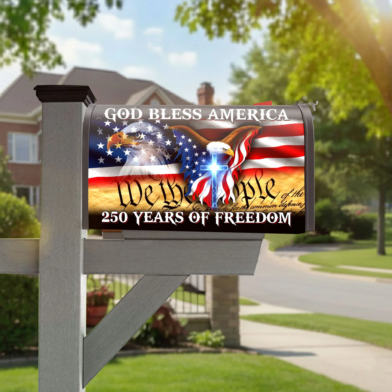 250 Years of Freedom God Bless America Flag Christ Mailbox Cover