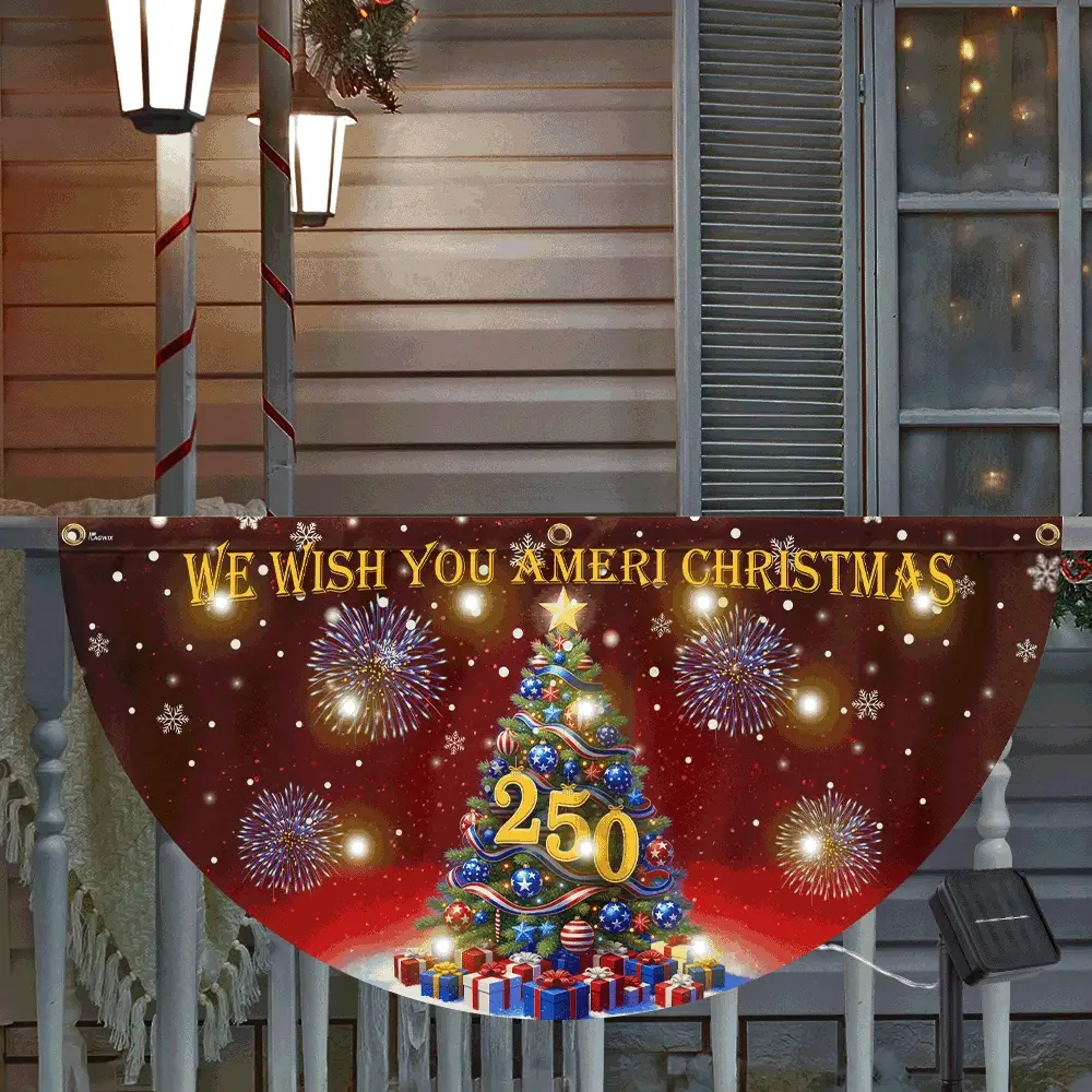 We Wish You Ameri Christmas Flag | 250th Christmas Tree Fan Flag for Decor