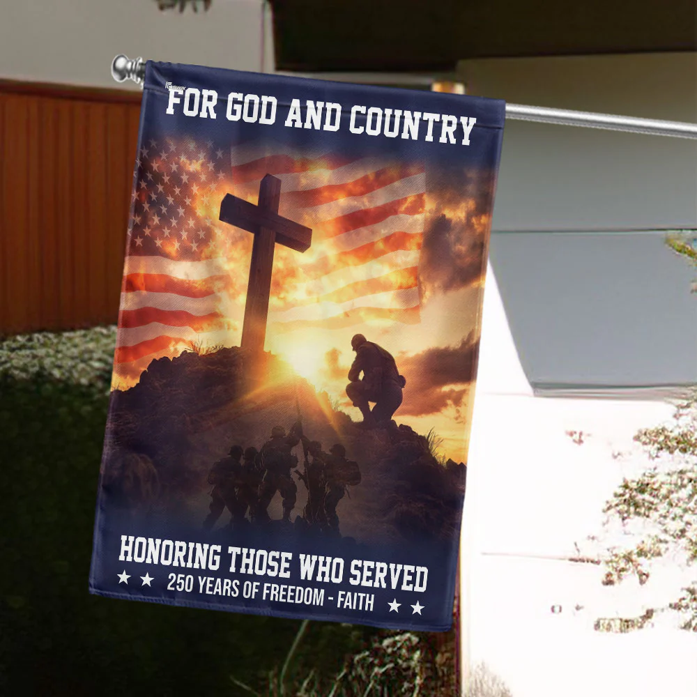 250 years Veterans American Flag Patriotic Kneeling Soldier Cross Flag