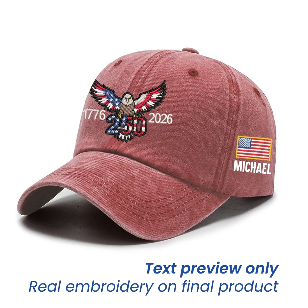 Personalized 250th Anniversary Washed Cap with Embroidered Eagle Flag