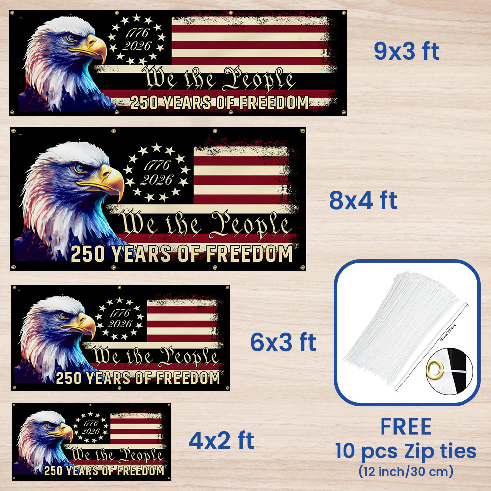 America 250th Anniversary Fence Banner We The People Patriotic Flag