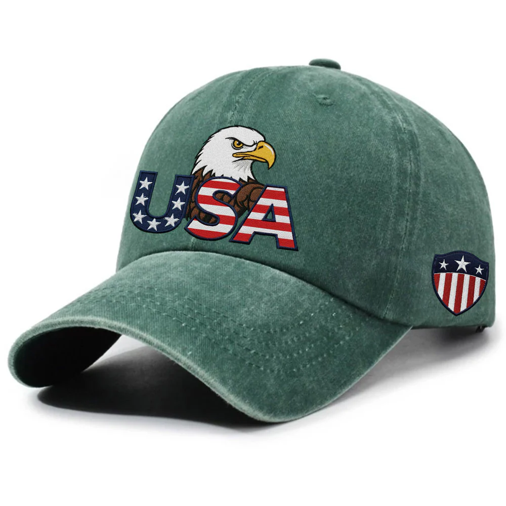 Patriotic 250 Years USA Washed Cap with Embroidered American Shield Flag